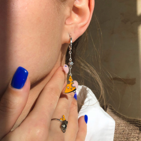 Серьги из серебра «Мышка и сыр»