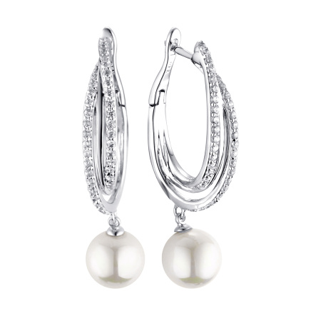 Серьги из серебра с жемчугом и фианитами