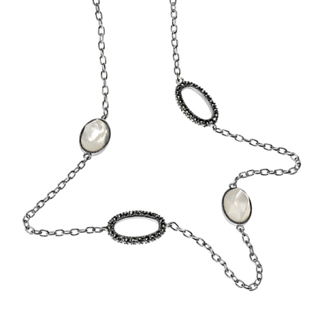 Серебряное колье Alexandre Vassiliev с перламутром и марказитами Swarovski