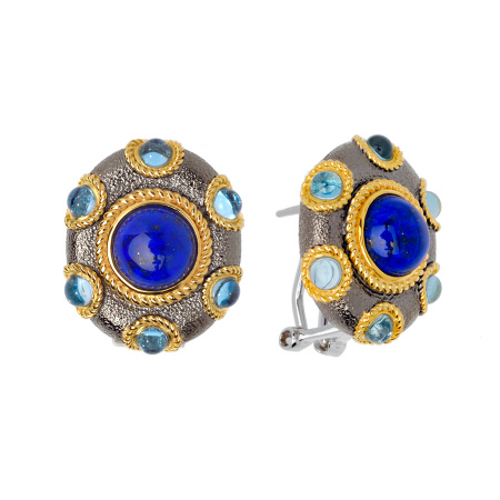 Серебряные серьги с лазуритом и топазом