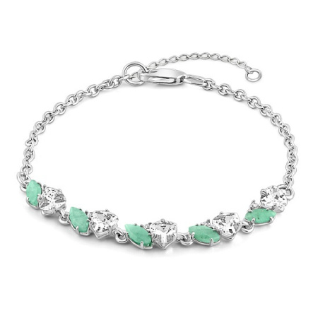Браслет из серебра с изумрудом и фианитами