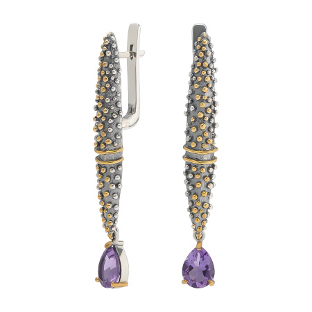 Серьги из серебра с аметистом в позолоте