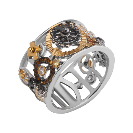 Кольцо из серебра с фианитами «Механизм»