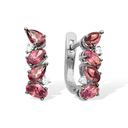 Серебряные серьги с родолитом и фианитами