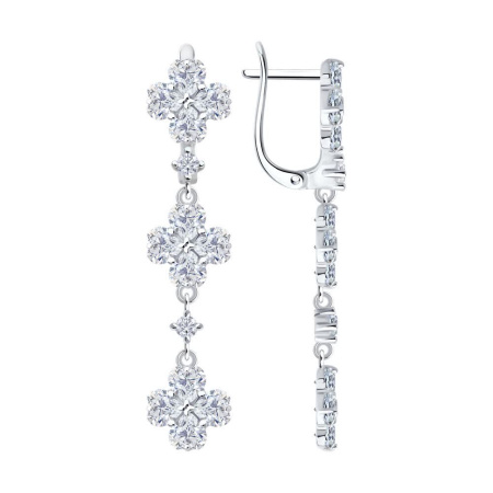 Серебряные серьги с фианитами «Цветы»