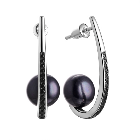 Серьги из серебра с жемчугом и шпинелью