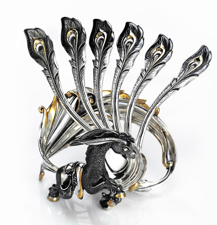 Серебряный набор «Конек-Горбунок» подставка и 6 чайных ложек