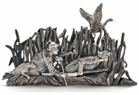 Серебряная салфетница «Охота на уток»