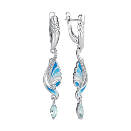 Серьги из серебра с топазом, фианитом и эмалью