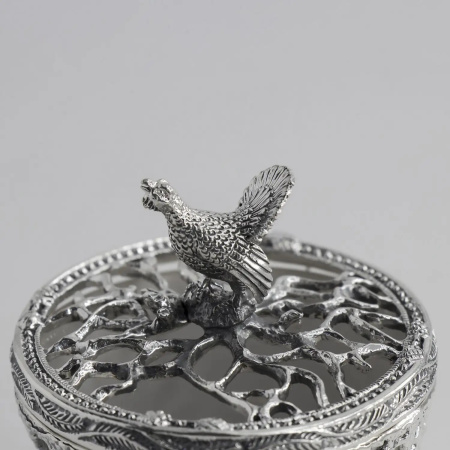 Солонка «Охотничья-Глухарь» серебро 925 и фарфор