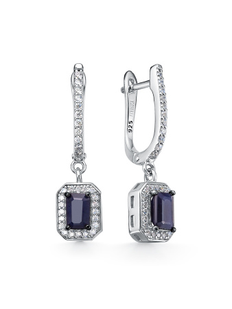 Серьги из серебра с натуральным сапфиром и фианитами