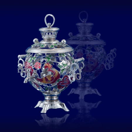 Серебряная елочная игрушка «Самовар»