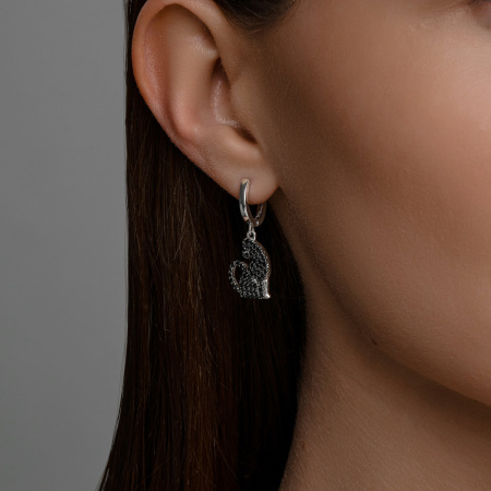 Серебряные серьги с фианитами «Кошка»
