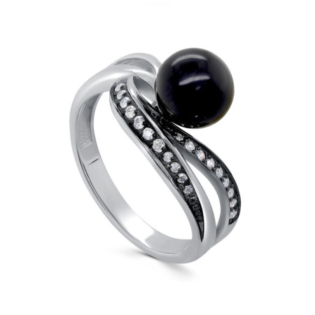 Кольцо из серебра с жемчугом и фианитами