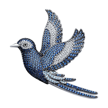 Брошь из серебра с фианитами «Птица»