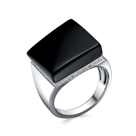 Серебряное кольцо с ониксом и фианитами