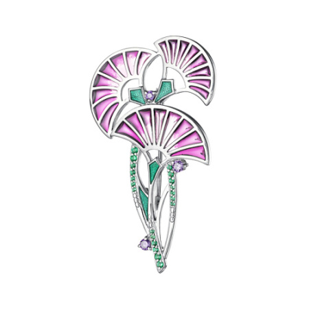 Брошь из серебра с фианитами и эмалью