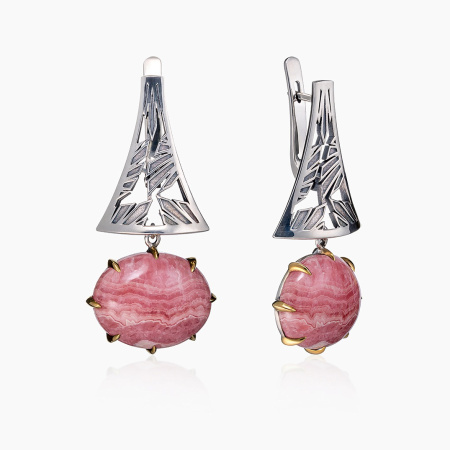 Серьги из серебра с камнем родохрозит