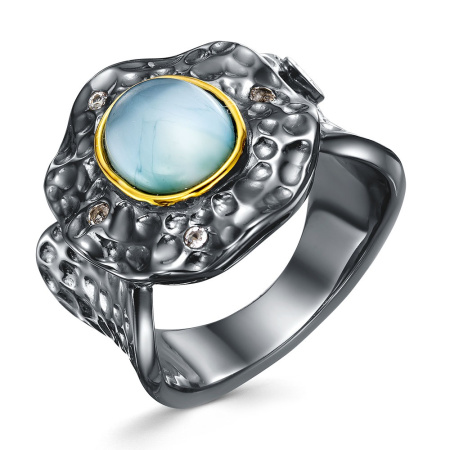 Серебряное кольцо с ларимаром и белым топазом