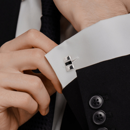 Мужские запонки с фианитами и эмалью