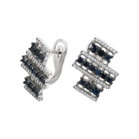 Серьги из серебра с сапфирами и фианитами
