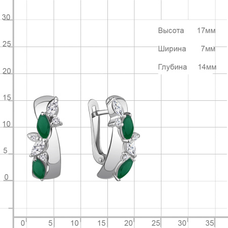 Серьги из серебра с агатами и фианитами