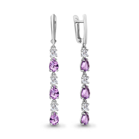 Серьги из серебра с аметитстами и фианитами