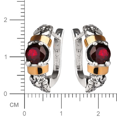 Серебряные серьги с гранатом и золотом
