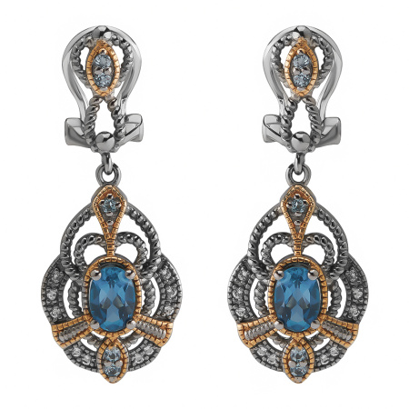 Серьги из серебра с топазом и позолотой «Византия»