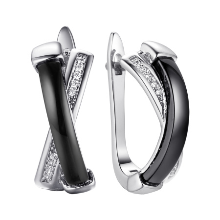 Серебряные серьги с керамикой и фианитами