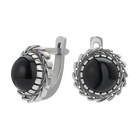 Серьги из серебра с черным агатом