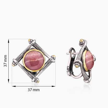 Серьги из серебра с камнем родохрозит