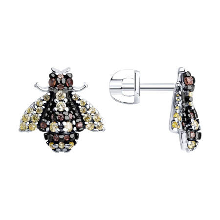 Серебряныесерьги-пусеты с фианитами «Пчела»