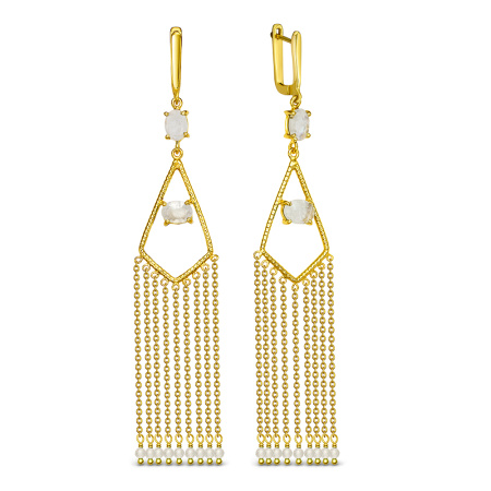 Серьги из серебра с лунным камнем в позолоте