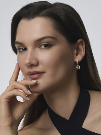 Серьги из серебра с цитрином и фианитами