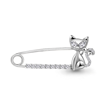 Булавка из серебра с фианитами «Котик»