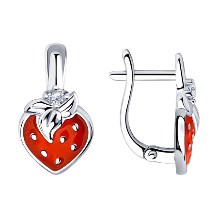 Детские серебряные серьги Sokolov «Клубника» с эмалью и фианитами