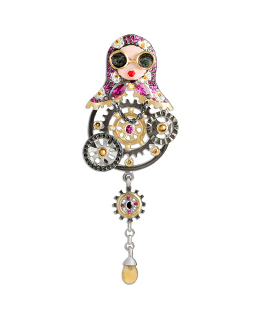 Подвеска из серебра с цитрином и фианитами «Матрешка»