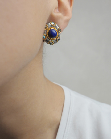 Серебряные серьги с лазуритом и топазом