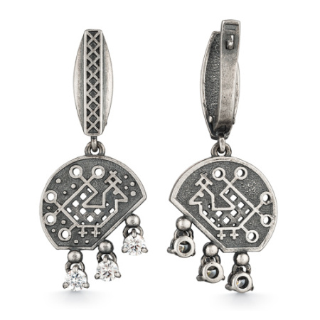 Серьги из серебра с фианитами «Петух»