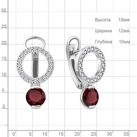 Серьги из серебра с гранатами и фианитами