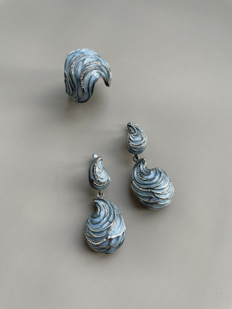 Серьги из серебра «Волна» с витражной эмалью