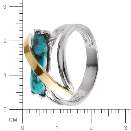 Серебряное кольцо с золотом и бирюзой