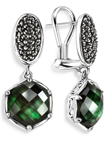 Серьги из серебра с перламутром и горным хрусталем