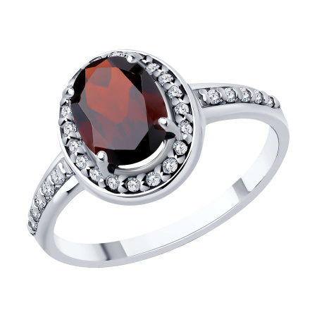 Серебряное кольцо с гранатом и фианитами