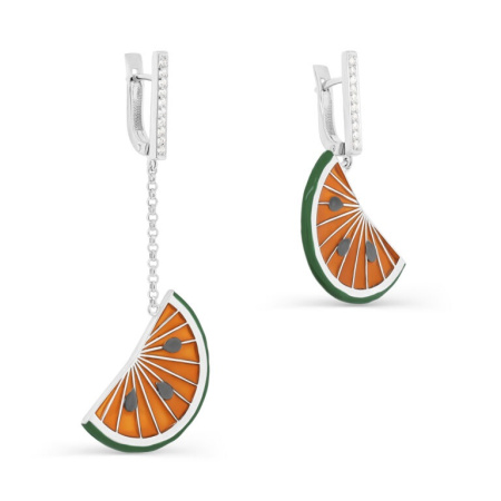 Серьги из серебра с эмалью и фианитами «Арбуз»