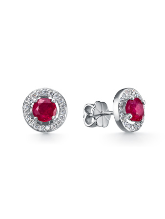 Серьги-пусеты из серебра с рубином