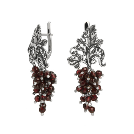 Серьги из серебра с гранатом «Виноградная лоза»