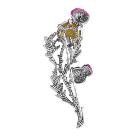 Брошь из серебра с эмалью и цитрином «Чертополох»