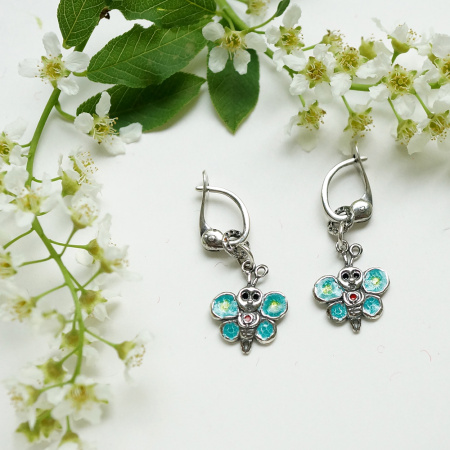Серебряные серьги с эмалью «Бабочки»